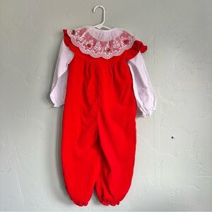 Tiny Tots Original Red Velvet Jumper White Lace Rose Shirt Girls Holiday Set EUC